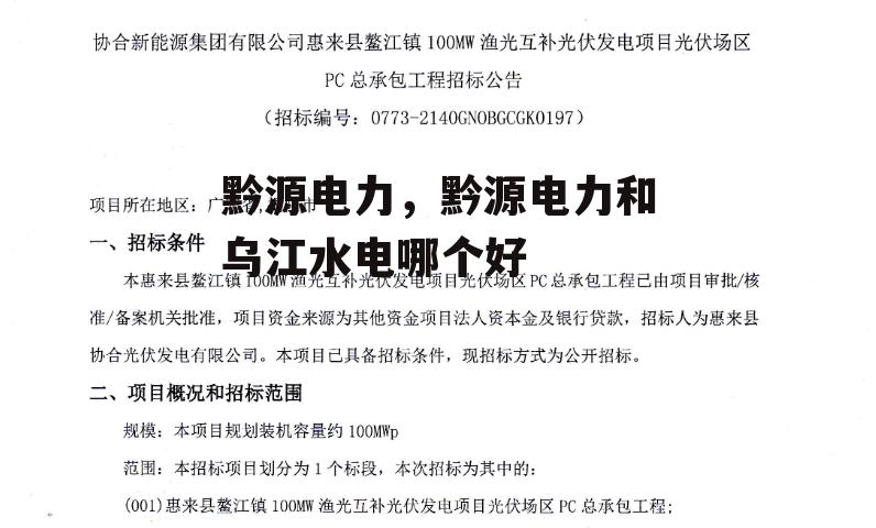 黔源电力，黔源电力和乌江水电哪个好