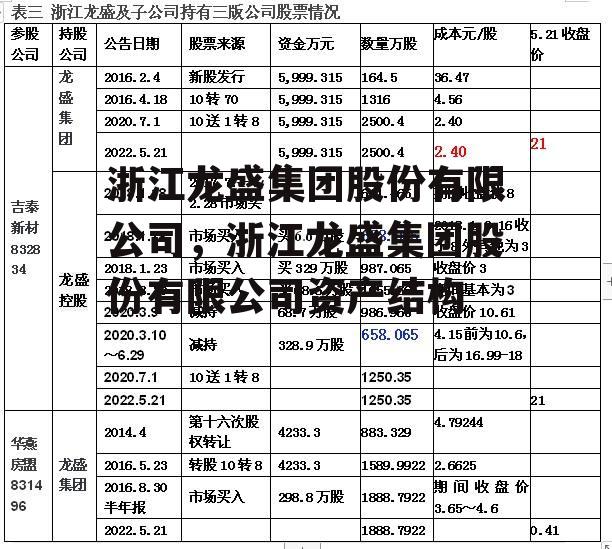 浙江龙盛集团股份有限公司，浙江龙盛集团股份有限公司资产结构