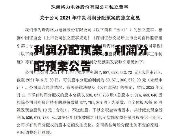 利润分配预案，利润分配预案公告