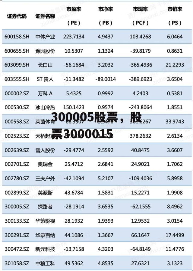 300005股票，股票3000015